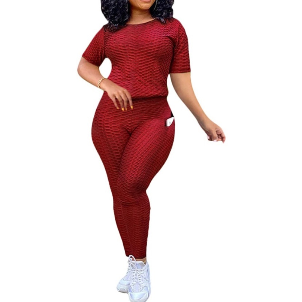 Workout Set 2 Piece Short Sleeve T Shirts Tummy Control Butt Lifting Yoga Pants!